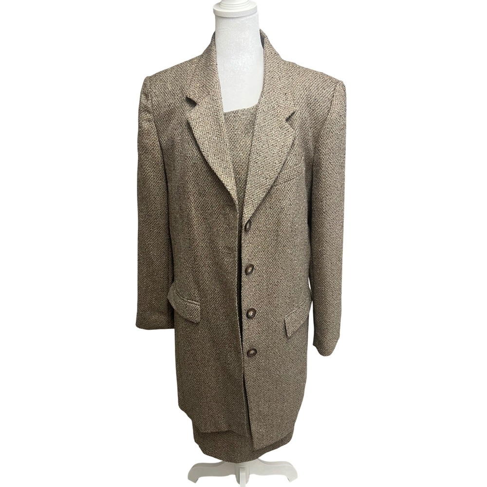 Vintage Norton McNaughton Dress Suit Sz 14 Wool Preppy Brown Tweed Blazer Sheath